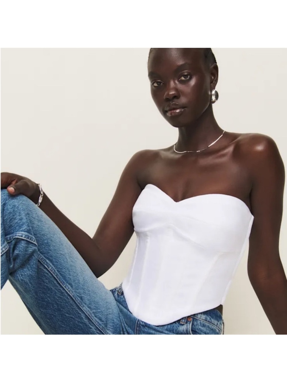NWT Reformation WHITE LINEN LACE UP PACIE TOP Size 10